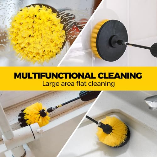 6Pack Cleaning Brush Power Scrubber Cleaning Brush Extended Long Attachment Set All Purpose Scrub Brushes Kit for Grout, Floor, Tub, Shower, Tile, Bathroom,Car Cleaning Brush,Yellow