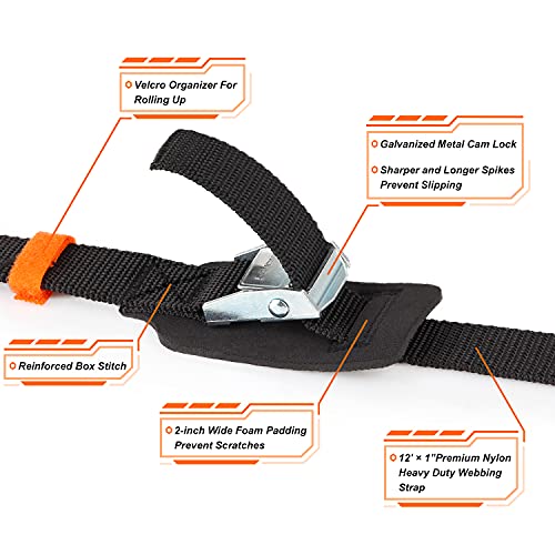 Sturdy 12-foot-by-1-inch Tie Down Strap Lashing Strap Cargo Tie-down Strap Padded Cam Lock Buckle 2 Pack
