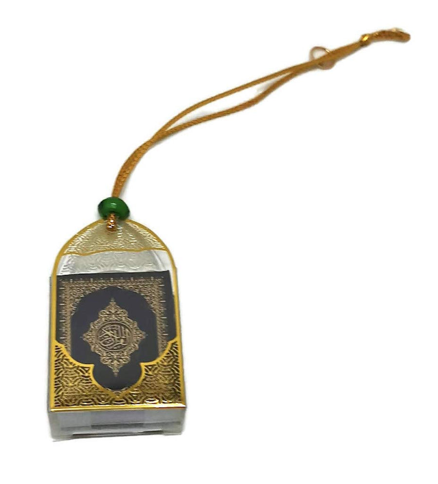 Car Mirror Hanging Decor Ornament AMN-247 Vehicle Necklace Mini Al-Quran in Plastic Box with Hanging Rope Islam Eid Ramadan Muslim Gift (Black/Gold)