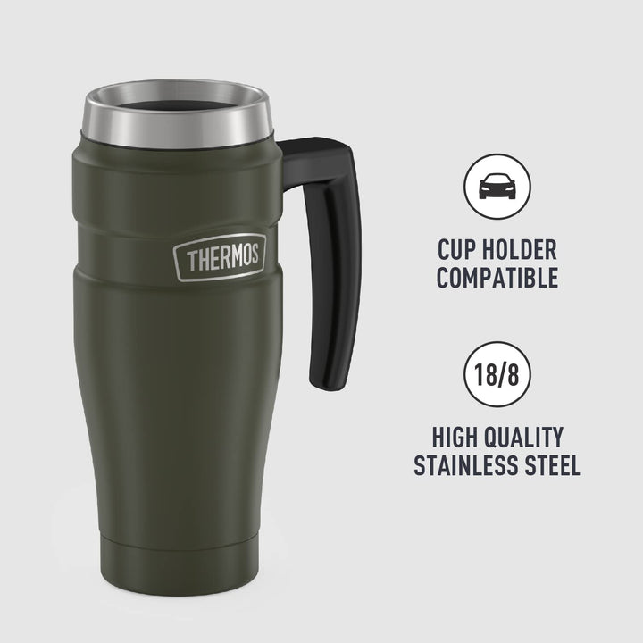 Stainless King Vacuum-Insulated Travel Mug, 16 Ounce, Army Green