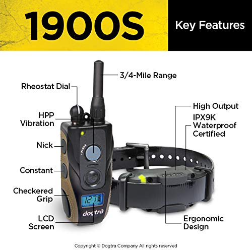 1900S E Collar - 3/4 Mile Remote Trainer with LCD Screen - Fully Waterproof Collar - Includes eOutletDeals Collapsible Pet Travel Bowl