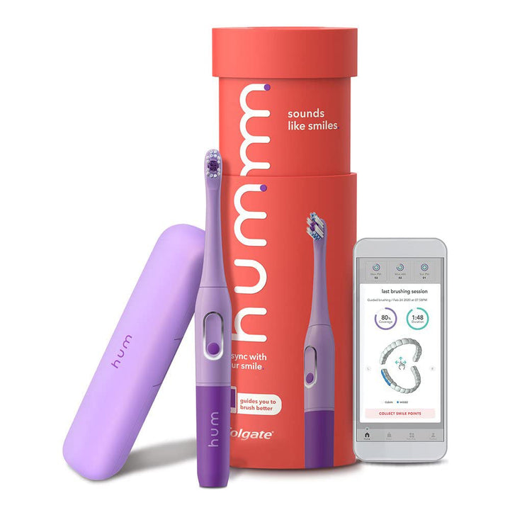 hum Smart Battery Toothbrush Kit, Sonic Toothbrush with Travel Case, Purple