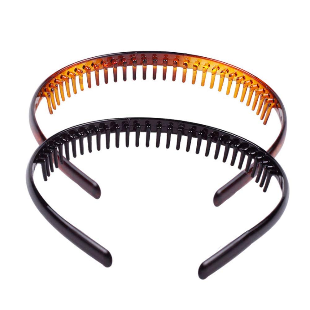 Set Of 2 Fashion Plastic Headband Teeth Comb Hairband Hair Hoop Accessory For Women'S Lady Girls (Black +Brown)