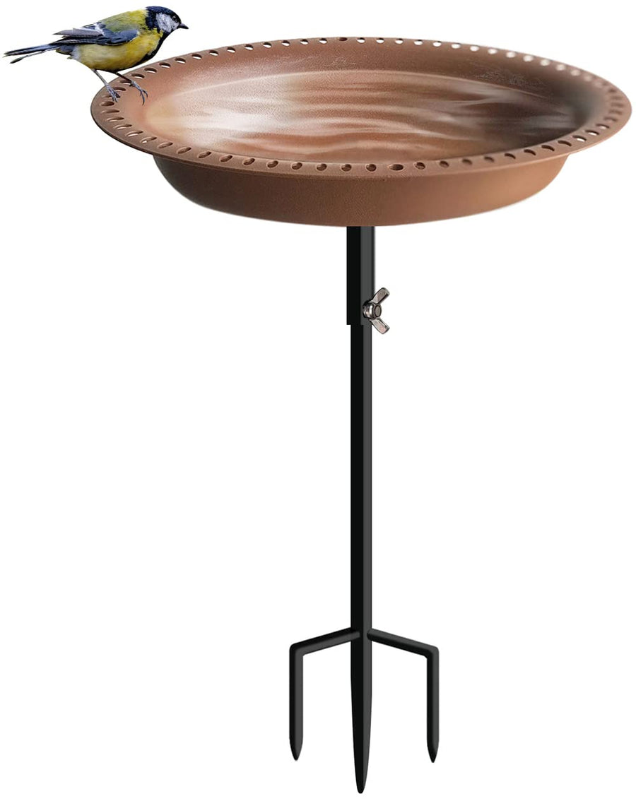 1-¼ Gallon Detachable Free Standing Garden Bird Bath Bird Feeder Bowl with Metal Stake for Outdoor, Bird Friendly Color - Deep Brown, 29 Inch
