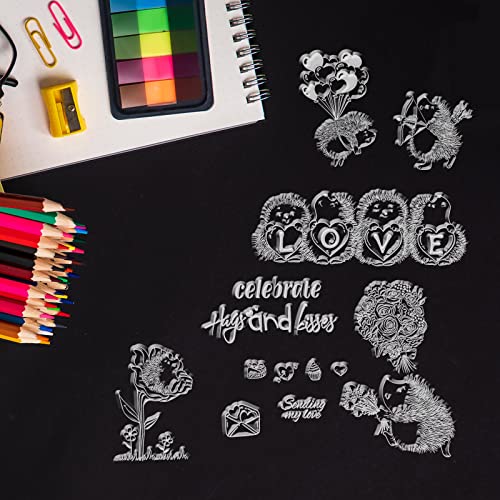 Hedgehog and Rose Silicone Clear Stamps Love Transparent Stamps Valentine's Day Clear Stamps for Birthday Valentine's Day Cards Making DIY Scrapbooking Photo Album Decoration Paper Craft