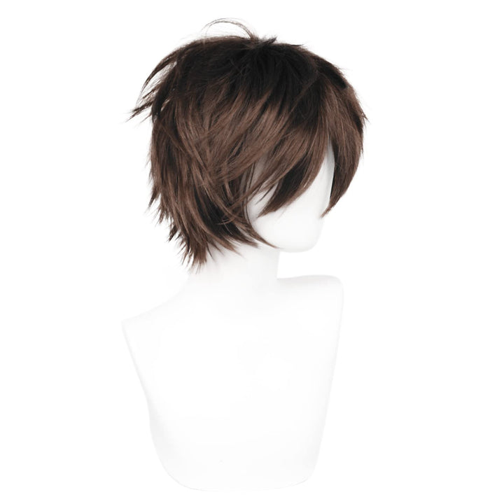 Wig Cap Short Brown Wig Cosplay Wigs Natural Style with Bangs Synthetic Hair For Halloween Wig For Women Men Dress Up Wig For Anime Cartoon Costume Party Wig