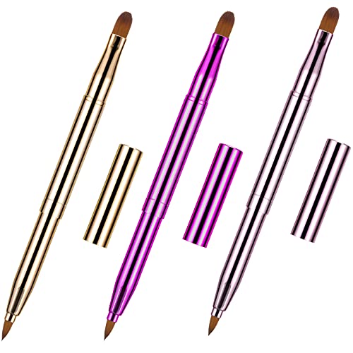 3 Pieces Lip Brush Retractable Lipstick Liner Brush Lipstick Dual-ended Foundation Makeup Brush with Cap Travel Applicators