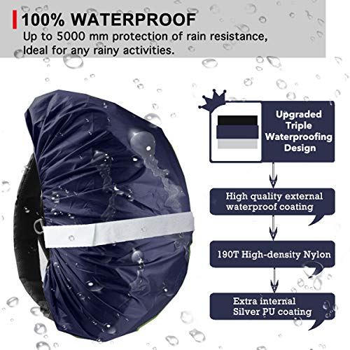Hi-Visibility Backpack Rain Cover with Reflective Strip 100% Waterproof Ultralight Backpack Cover, Storage Pouch, Anti-Slip Cross Buckle Strap, for Hiking, Camping, Biking, Outdoor, Traveling