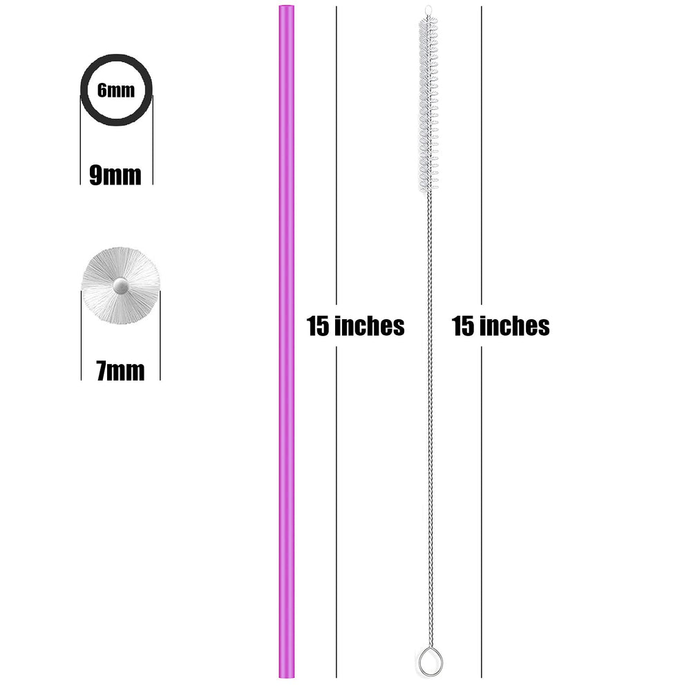 15 inch Extra Long Reusable Silicone Straws, 4-Pack Flexible Straws for Stanley 40 oz Tumbler, 1 Gallon Water Bottles, 128 64 30 oz Jug Cup with Cleaning Brush