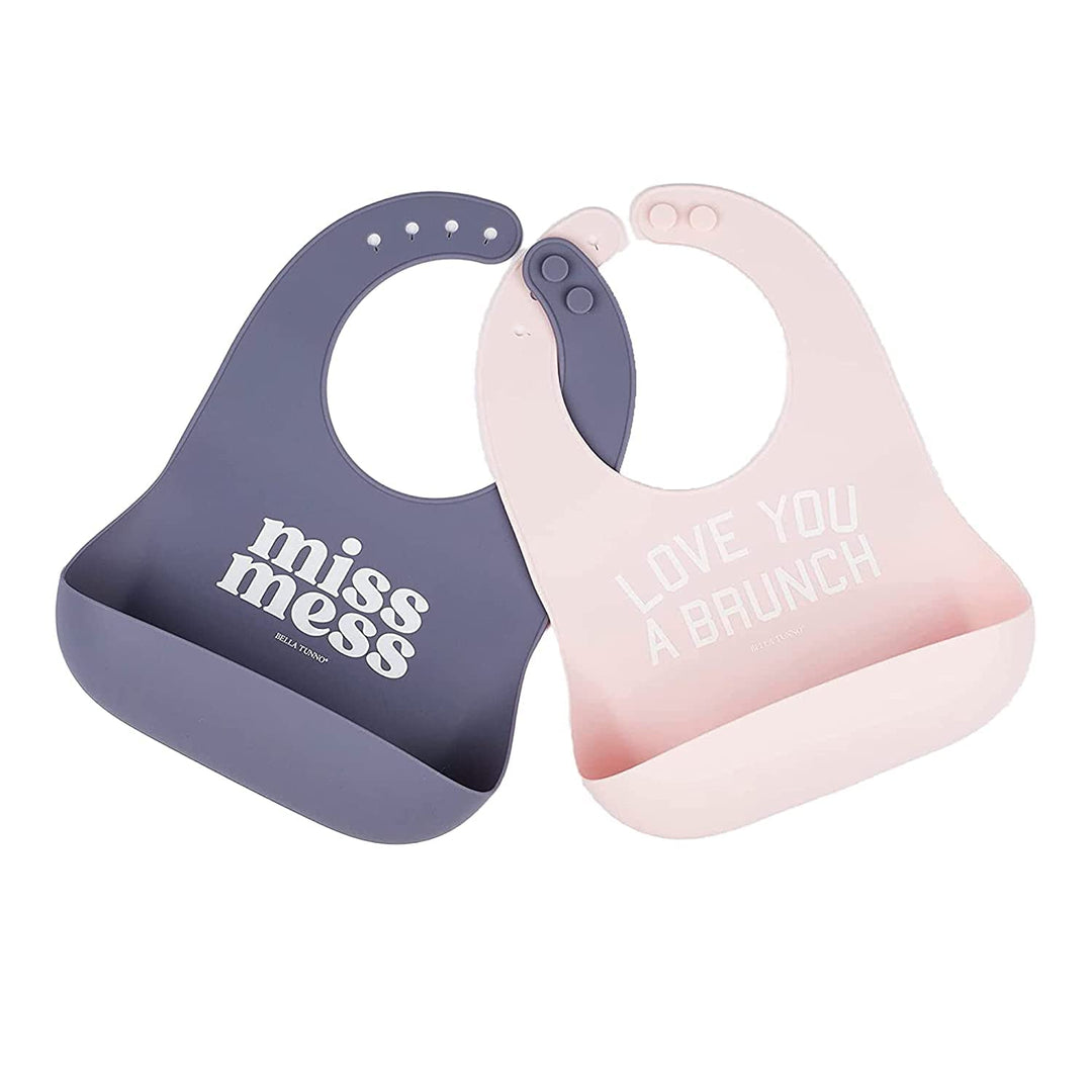 Wonder Bib 2pk - Adjustable Silicone Baby Bibs for Girls & Boys, Durable and Waterproof BPA Free Silicone, Miss Mess & Love You a Brunch (WBS113)