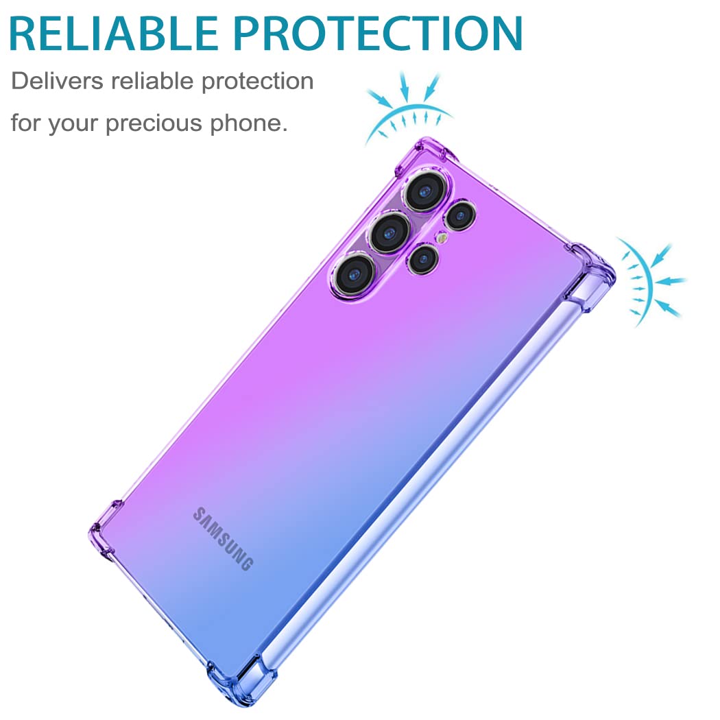 for Galaxy S22 Ultra Case,Samsung S22 Ultra Case, Cute Clear Gradient Slim Shockproof Soft Flexible TPU Back Phone Protective Cover for Samsung Galaxy S22 Ultra 5G (Purple/Blue)