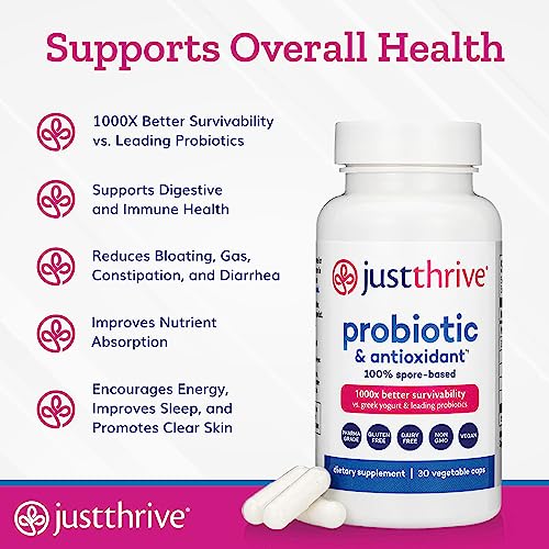 Probiotic & Antioxidant Supplement - 100% Spore-Based Digestive and Immune Support - Gluten Free, 30 Caps