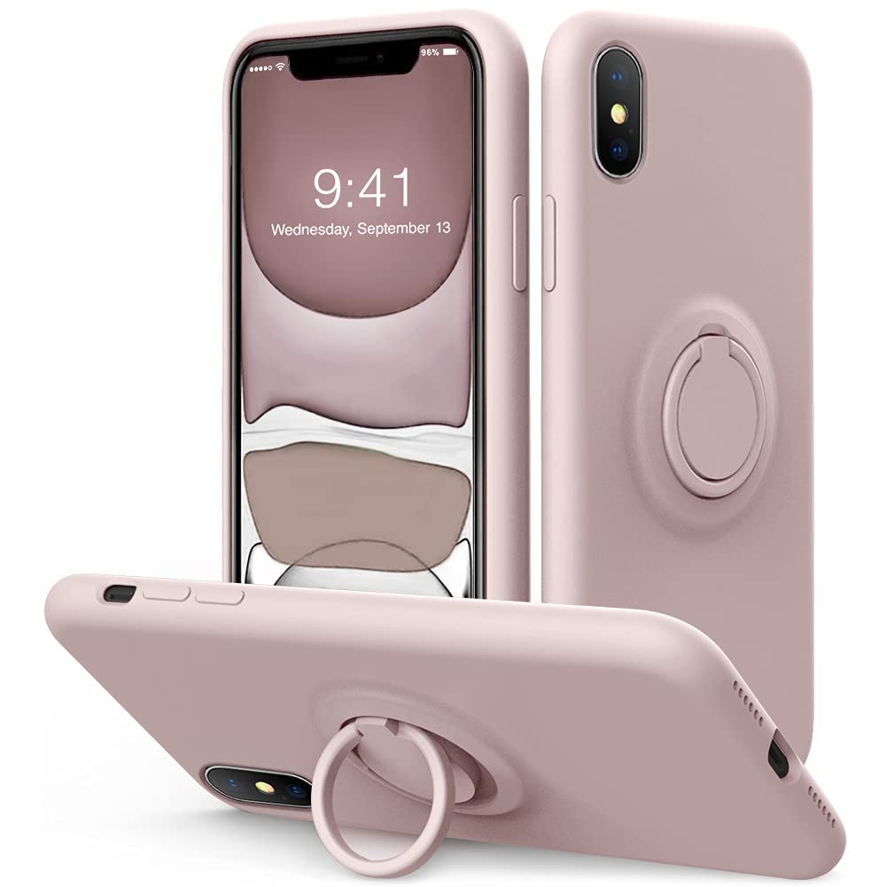 for iPhone Xs Max Case with Kickstand | Baby Grade Liquid Silicone | 10ft Drop Tested Protective, Microfiber Lining Shockproof Full-Body Cover Case for iPhone Xs Max(Pink Sand)