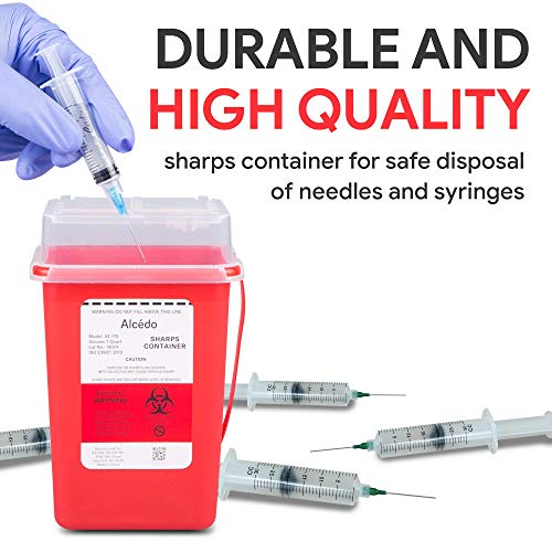 Sharps Container for Home Use and Professional 1 Quart (3-Pack) | Biohazard Needle and Syringe Disposal | Small Portable Container for Travel