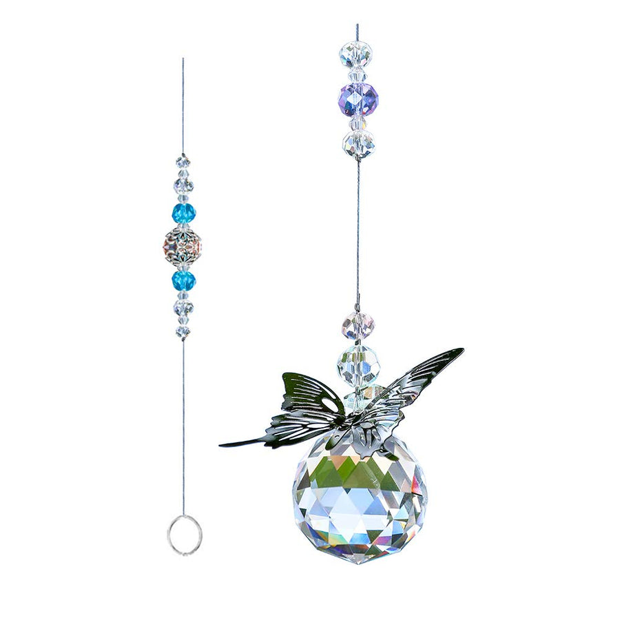 Crystal Hanging Decorations - Hanging Ornament Crystals Butterfly Suncatchers with Clear Crystal Ball for Home, Office, Garden Decoration, Window Decorations Hanging