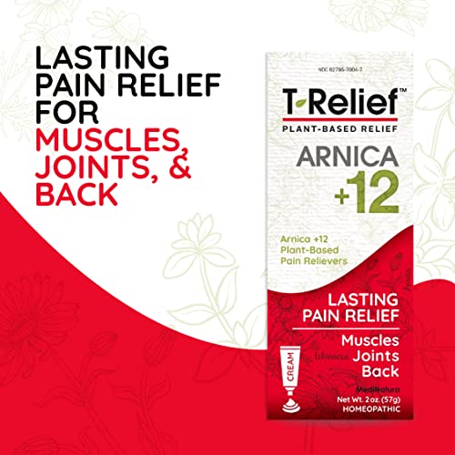 T-Relief Arnica +12 Cream Natural Relieving Actives for Back Pain Joint Soreness Muscle Aches & Stiffness Whole Body Fast-Acting Relief for Women & Men - 2 oz