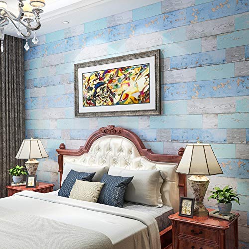 17.7x78.7 Peel and Stick Wallpaper - Decorative Self Adhesive Vinyl Film Wood Grain Wallpaper for Furniture Cabinet Countertop Shelf Paper, Blue Distressed Wood