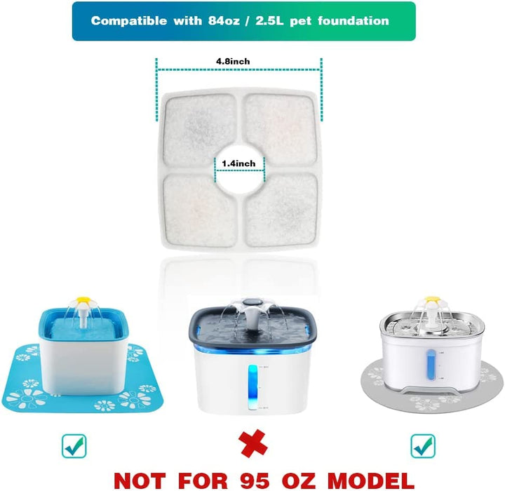 Cat Fountain Filter Replacement Set 20 Pcs, Compatible with 84oz/2.5L Square Fountain,12 Filter 6 Sponge 2 Brush Included
