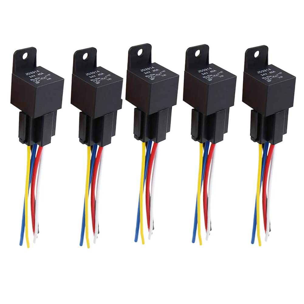 40 Amp 24V DC SPDT Relay Socket - Waterproof 5 Pin Relay Harness (wiress) Plug, Replaces Type: JD-2914 (5pcs) Relay Socket