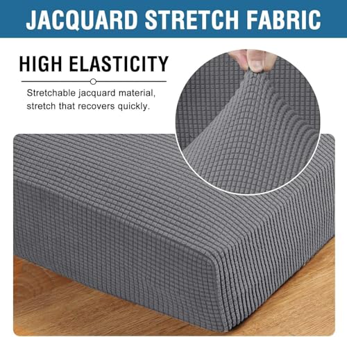 Super Stretch Individual Seat Cushion Covers Sofa Couch Slipcover Sets Thick Jacquard Textured Twill Fabric (2 Piece Medium Covers, Grey)