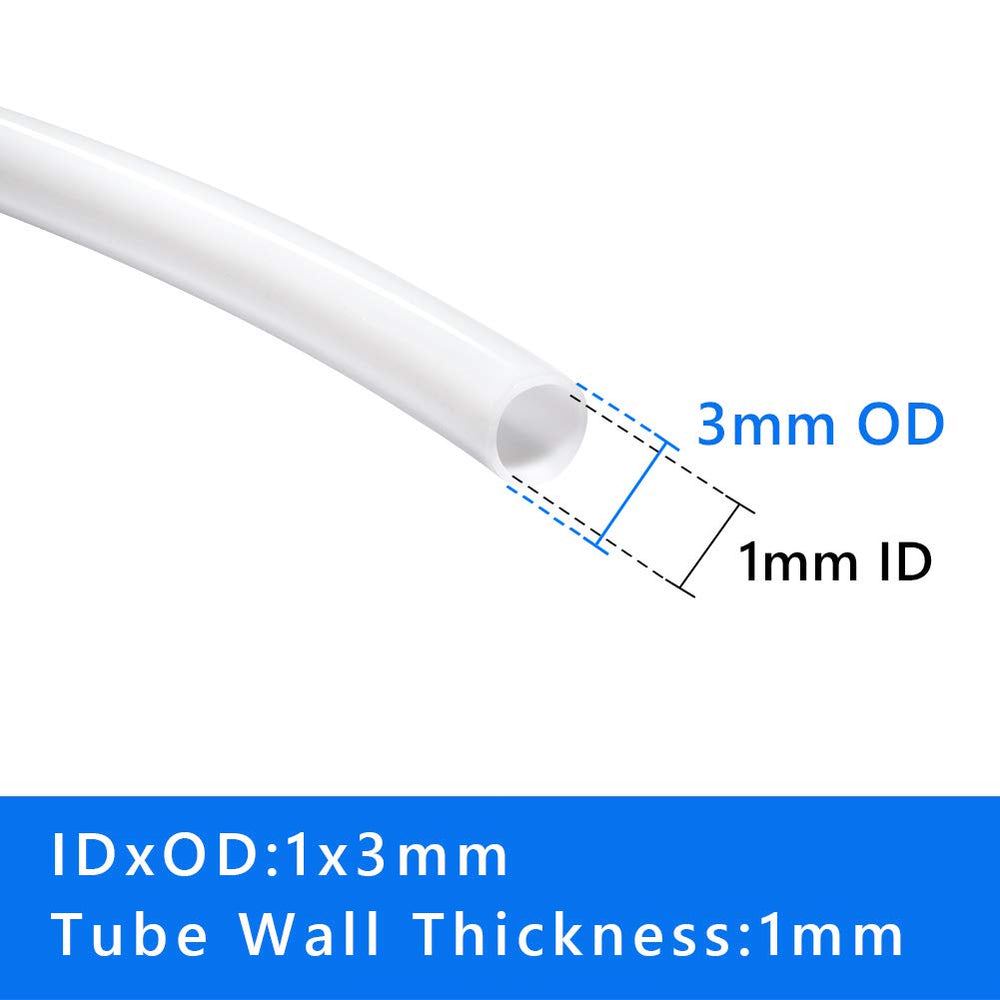 PTFE Teflon Tubing Tube, 1mm ID x 3mm OD Teflon Tube for 3D Printer, 10Ft Length