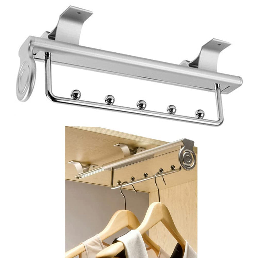 Pull out Closet Valet Rod Adjustable Closet Rod Heavy Duty Retractable Wardrobe Clothes Rail