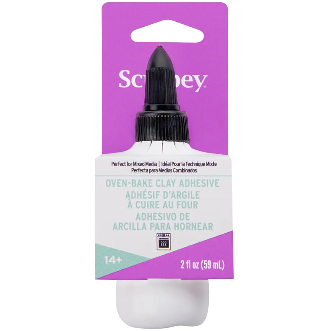 Oven Bake Clay Adhesive, Non Toxic, 2 fl oz. bottle with precise flow twist cap. Great for gluing polymer clay to itself and porous surfaces.
