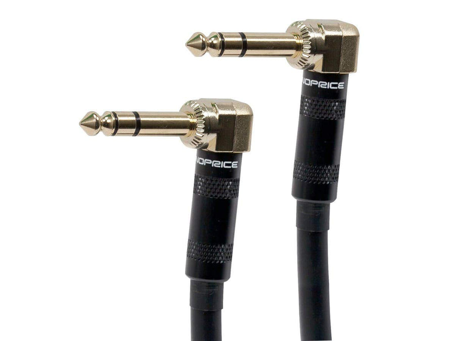 1/4-Inch TRS Male to 1/4-Inch TRS Male Guitar Pedal Patch Cable - 8 Inch - Black, Right Angle Connectors - Premier Series