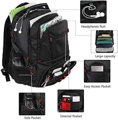 Laptop Backpack for Men, Large 17 Inch Durable Travel Backpack Water Resistant, Airline Approved Computer Bag with USB Charging Port, Anti Theft Bag for College Business Work, Black