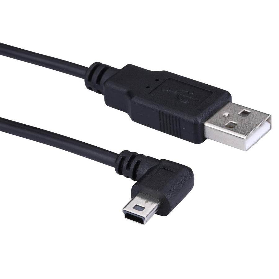 Extra Long 5M USB 2.0 to Mini USB Cable 90 Degree Left Angle Power Supply Charge Cord with 5pc Wiring Clips for Garmin nuvi GPS Car Dash Cam GPS Navigator DVR Camcorder Camera