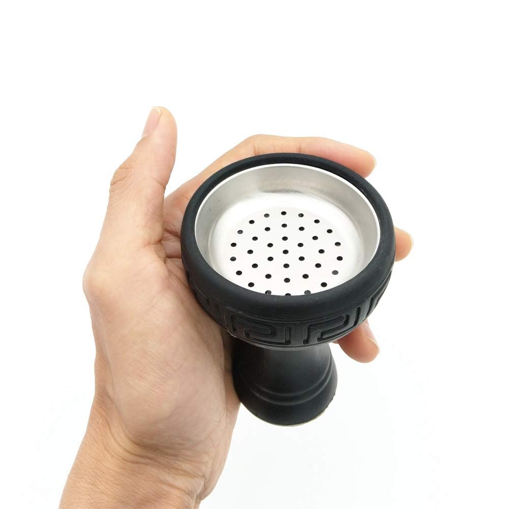 Silicon Hookah Bowl with Stainless Steel Unbreakable No Odor for Shisha Accessories Charcoal Hose Moth Tips Flower Shape (Black)