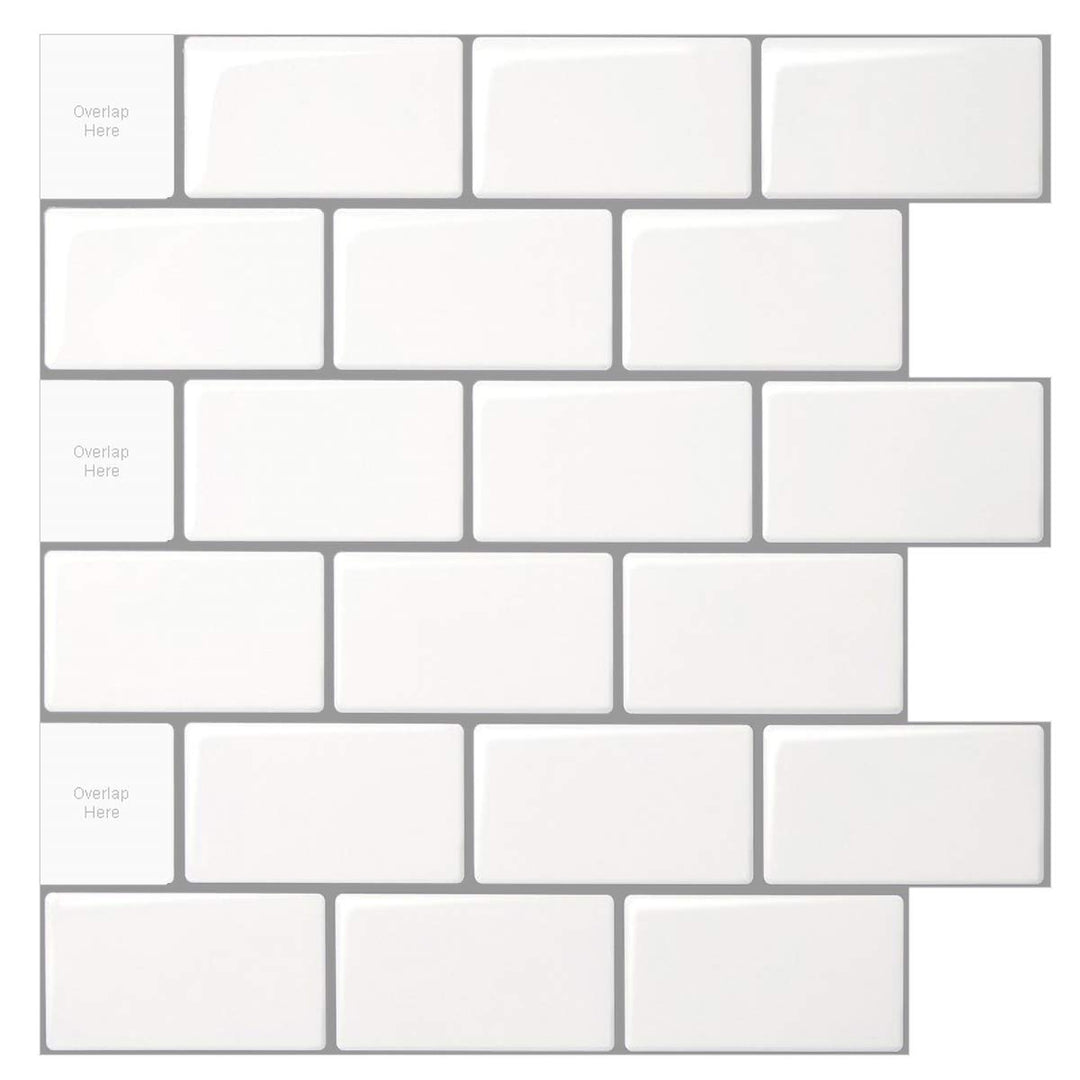 10-Sheet Peel and Stick Backsplash Tile for Kitchen Backsplash, 12x12 inches Off White Subway Tile with Grey Grout