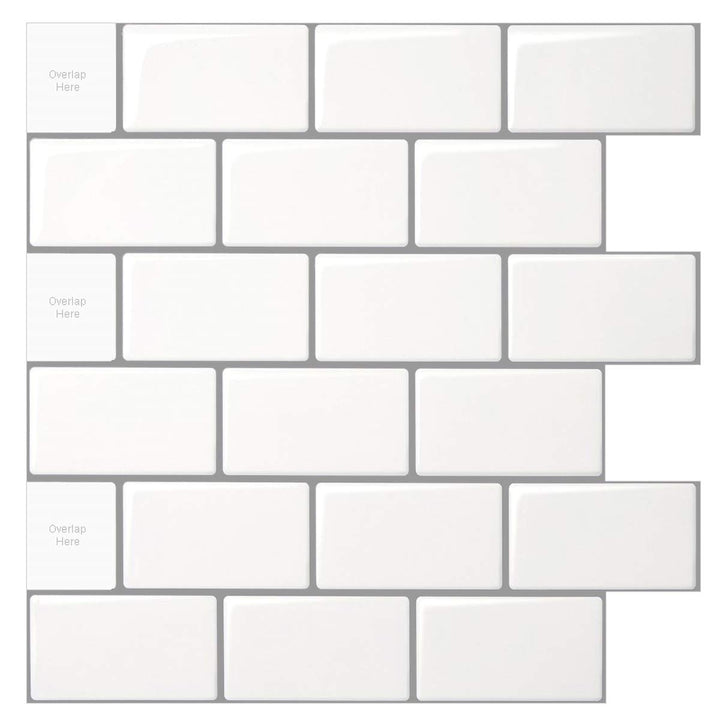 10-Sheet Peel and Stick Backsplash Tile for Kitchen Backsplash, 12x12 inches Off White Subway Tile with Grey Grout
