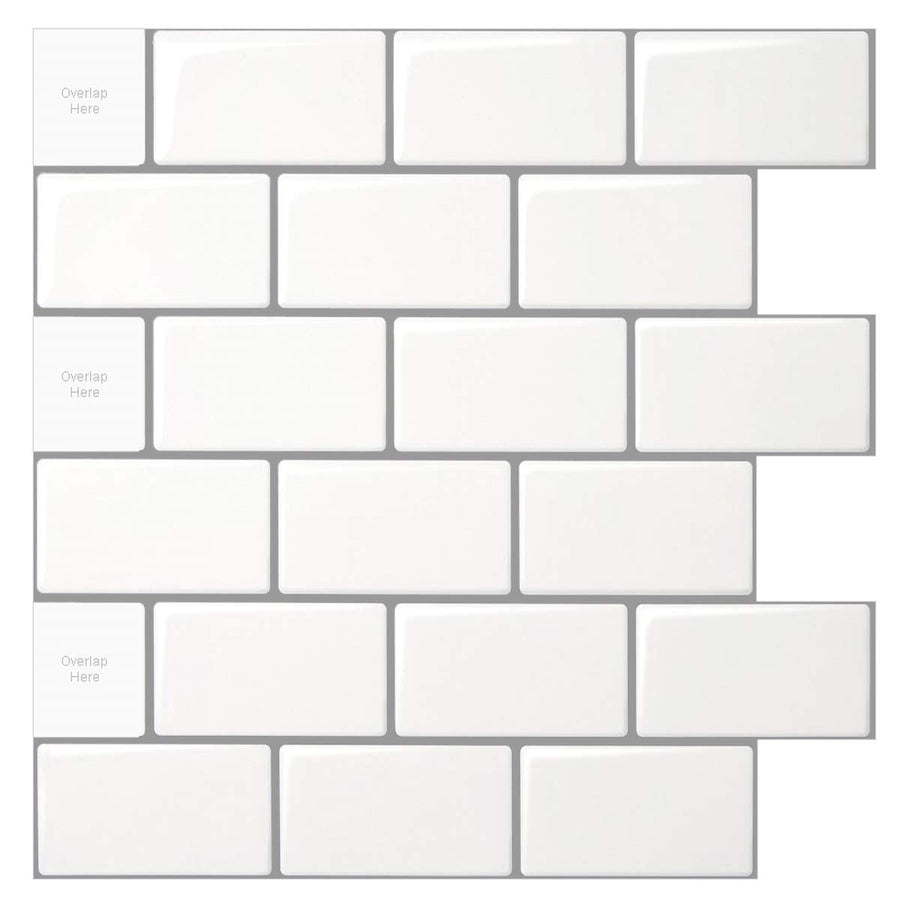 10-Sheet Peel and Stick Backsplash Tile for Kitchen Backsplash, 12x12 inches Off White Subway Tile with Grey Grout