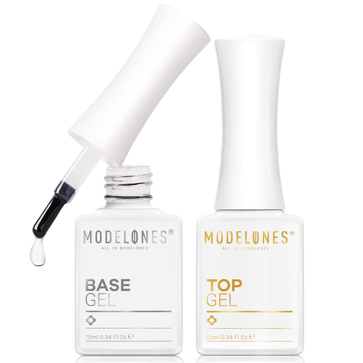 Modelones New No Wipe Top And Base Coat Set - Uv Led Soak Off New Upgraded Formula Gel Nail Polish 2X10Ml Long-Lasting Mirror Shiny Glossy Finish