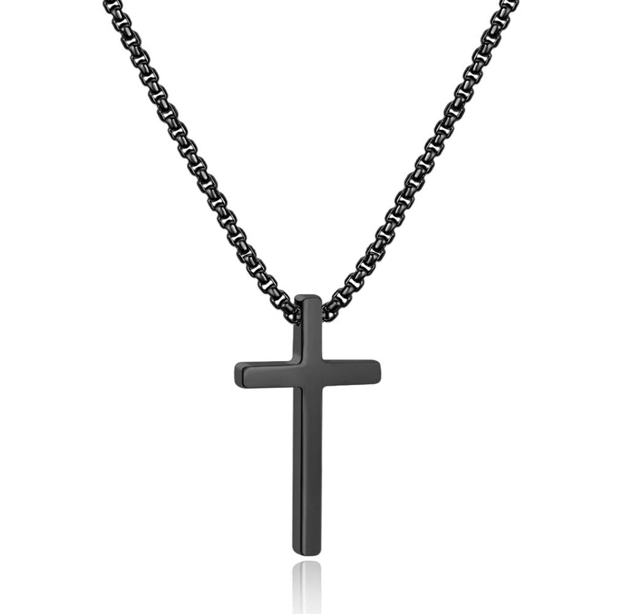 Cross Necklace for Boys, Mens Cross Necklace Stainless Steel Cross Pendant Black Small Cross Chain for Men 16 Inch Cross Necklace for Men Gifts
