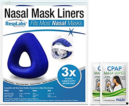 resplabs CPAP Mask Liners Compatible with Most Nasal Masks - Reusable Cushion Covers, Reduces Noisy Air Leaks & Provides Comfort (Pack of 4)