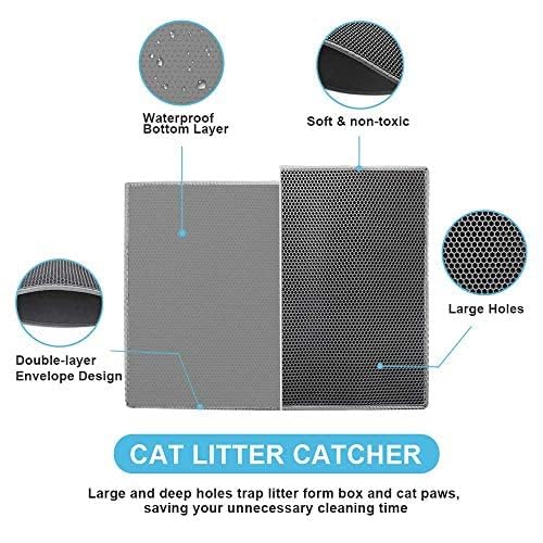 Small Cat Litter Box Mat: Easy Clean Cat Litter Mat for Floor, Kitty Scratch Cute Pad (15x24 Inch Grey)