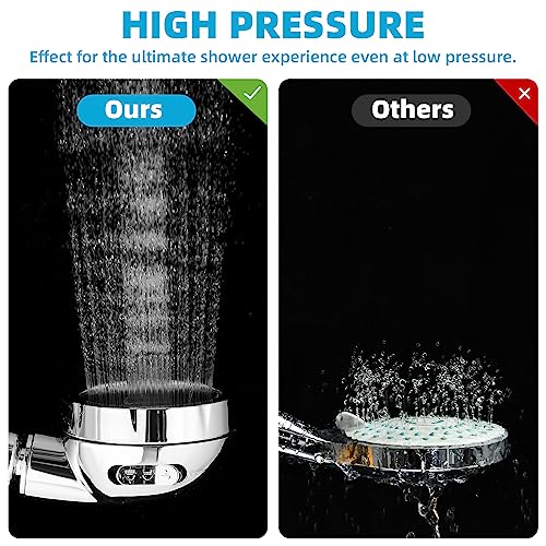 High Pressure Shower Head, 3-Settings Handheld Showerhead with ON/Off Full Shutoff Push Button and Switch to Control Flow, Angle-Adjustable Water Saving Body Sprays(Chrome)
