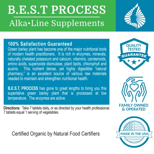 Alka•Green Tablets Best Process Alkaline — Nutrient Dense Organic Barley Grass Supplement — Natural Source of Enzymes & Amino Acids