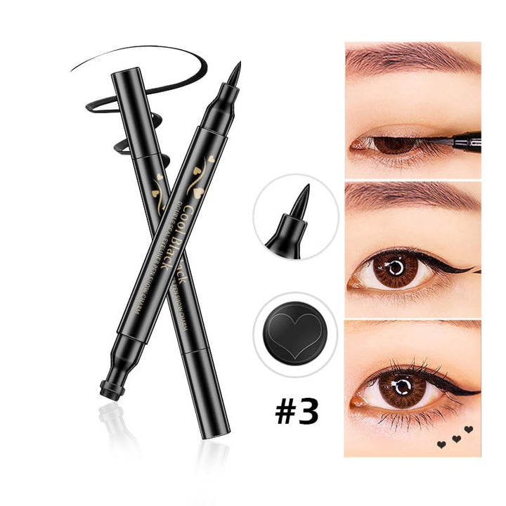 2 in 1 Double-headed Liquid Eyeliner Pen Stamp Super Slim Gel Felt Tip High Pigment Black Waterproof Smudgeproof Long Lasting Makeup Tool(Heart)