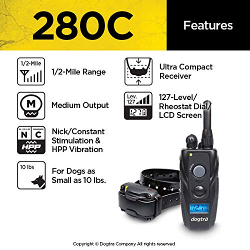 280C Remote Training E-Collar - 1/2 Mile Range - 127 Static Stimulation Levels, Vibration, LCD Screen, Rechargeable, Waterproof, Electric Dog Collar for Obedience Training of Small, Medium Dogs