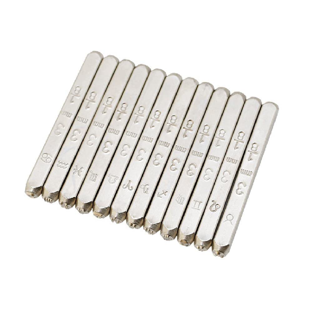 12 Packs (3mm 1/6) Constellations Theme Design Metal Stamp Punch, Punch Stamping Tool, Metal Stamping Kit Punch for Imprinting On Metal/Jewelry/Wood/Plastic&More