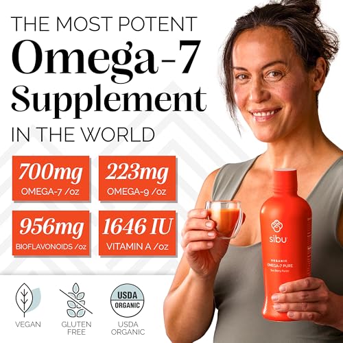 Omega 7 Pure, 100% Pure Sea Buckthorn Juice (32 oz), USDA Organic – Boosts Immune System, Supports Cardiovascular Health, Amazing for Skin Hair and Nails