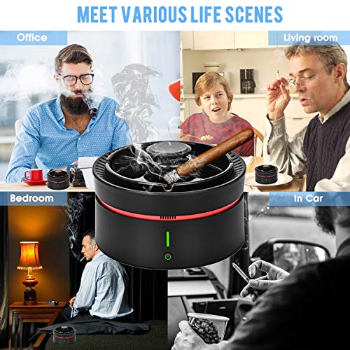 Smokeless Ashtray with LED Battery Indicator Rechargeable for Home, Office, Car(Black)