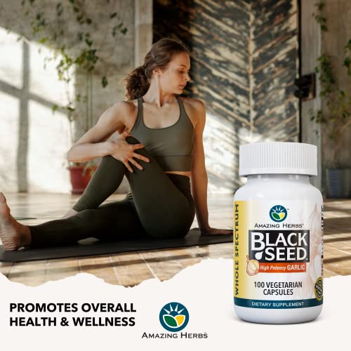 Whole Spectrum Black Seed & High Potency Garlic, Vegetarian Capsules - Gluten-Free, Non-GMO, Vegan, Supports Immune System, Lung Function, & Cardiovascular Health - 100 Count