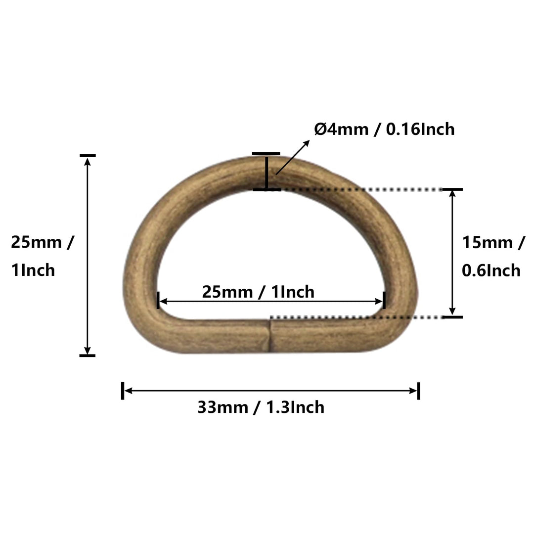 Metal Bronze D Ring Buckle 1 Inside Diameter Loop Ring For Strap Keeper (Pack Of 30)