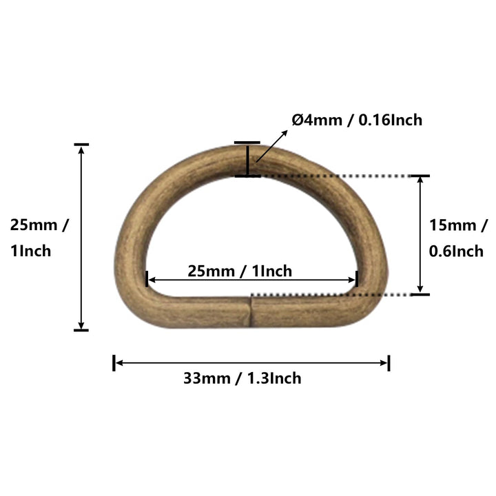 Metal Bronze D Ring Buckle 1 Inside Diameter Loop Ring For Strap Keeper (Pack Of 30)