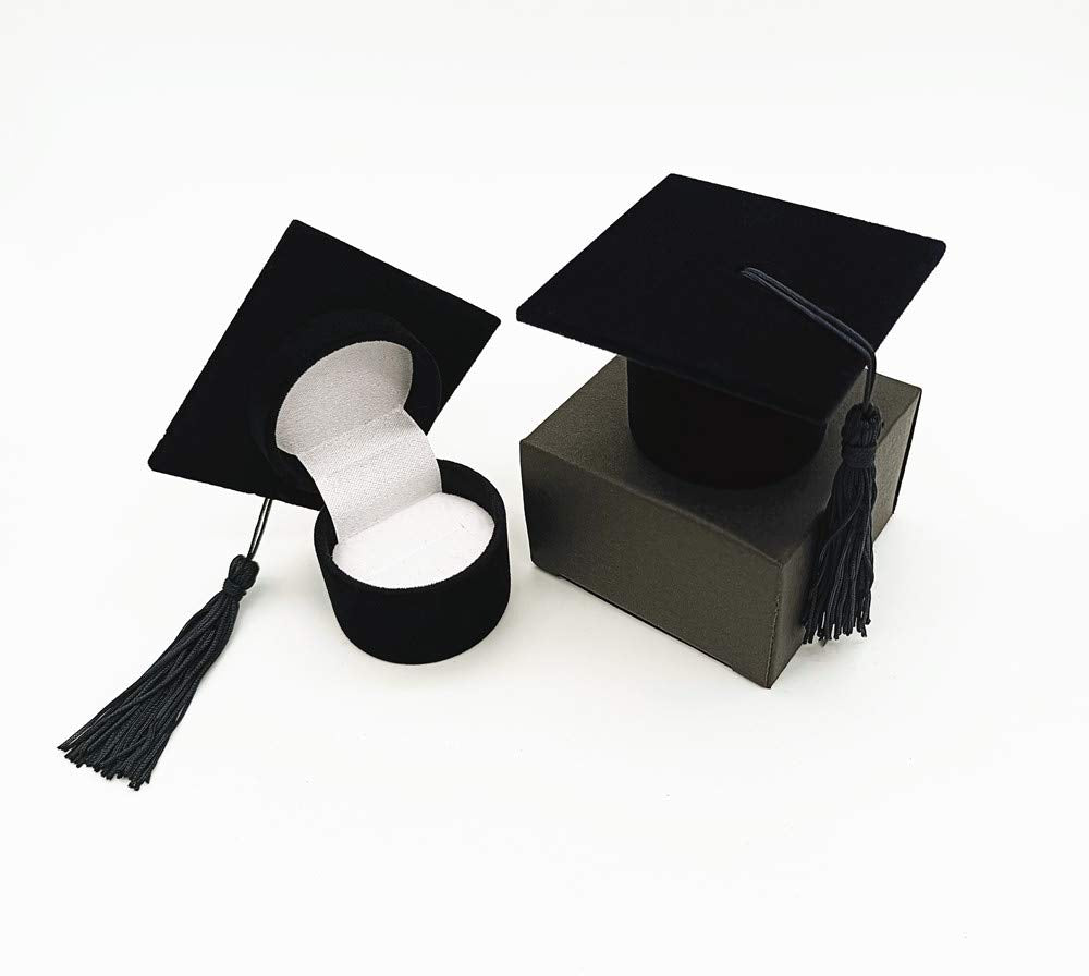 2sets Graduation Cap Shaped Creative Badge Storage Ring Earring Box Organizer Case Graduation Gifts for Celebration Graduation Ring Box