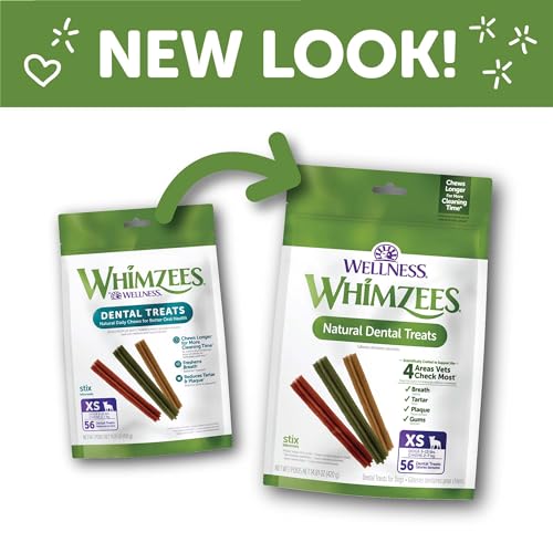 Wellness WHIMZEES Stix Dog Dental Treats, Natural Chews, Extra Small Size Stick, (56 Count)